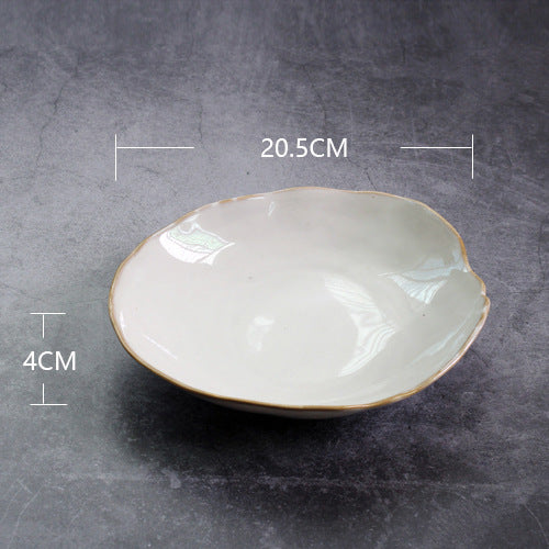 Irregular white ceramic plates and bowls, Deep plate