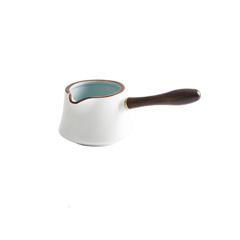 Porcelain milk jug with wood handle, 200 ml
