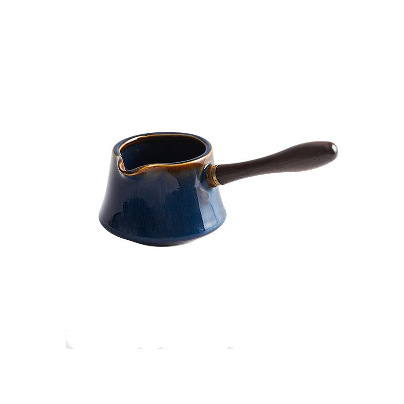 Porcelain milk jug with wood handle, 200 ml