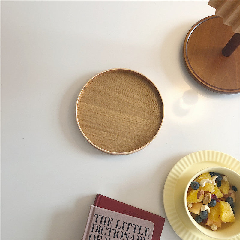 Round solid wood tray