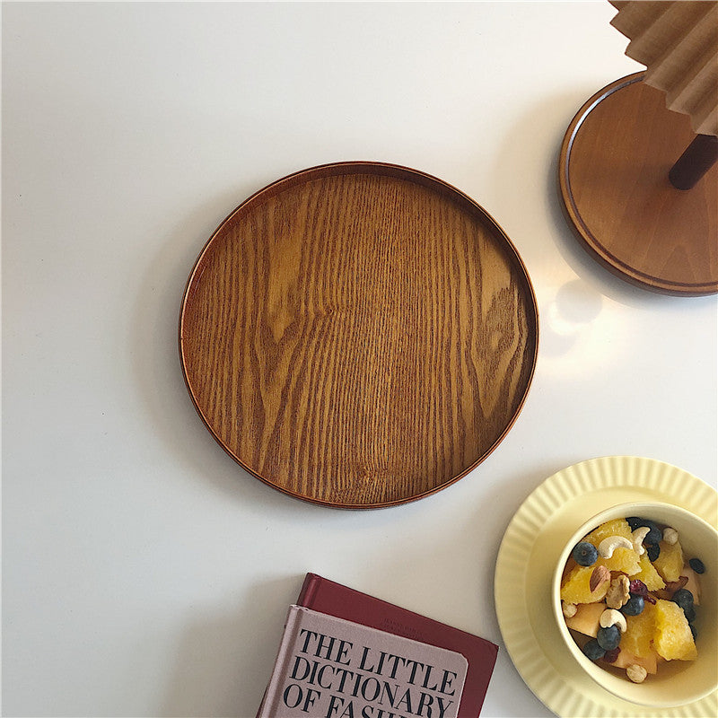 Round solid wood tray