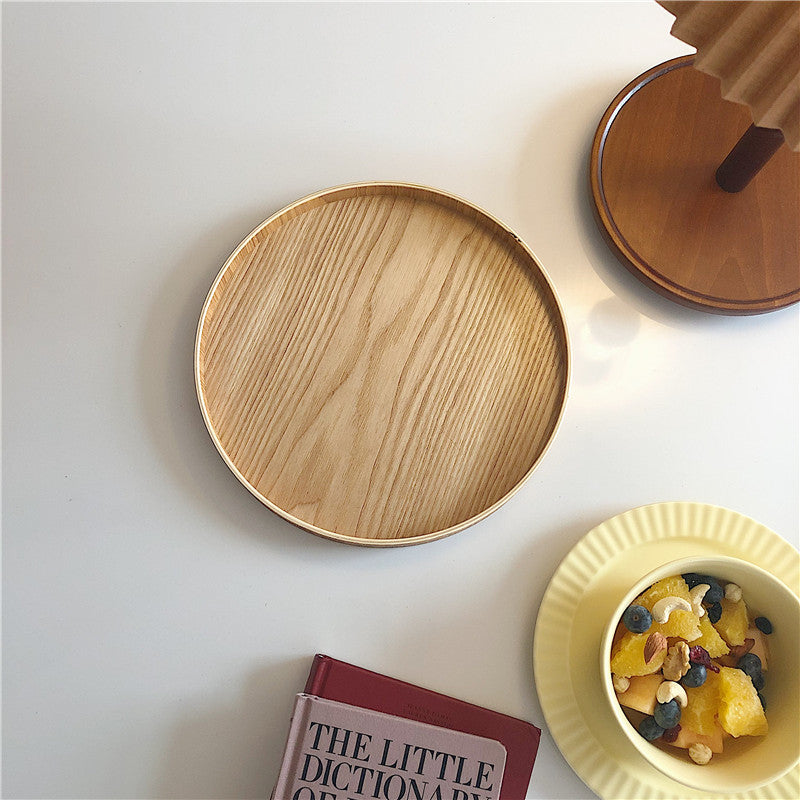 Round solid wood tray