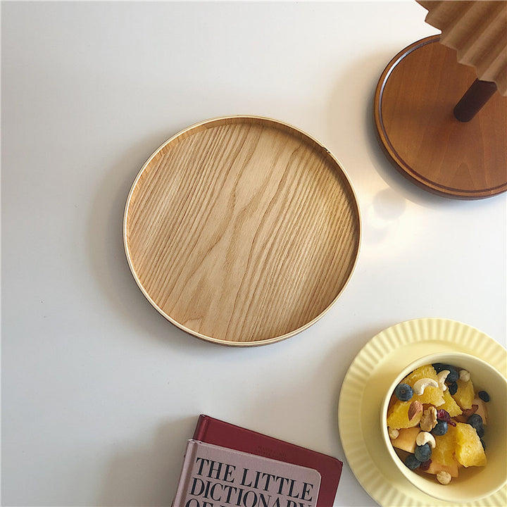 Round solid wood tray