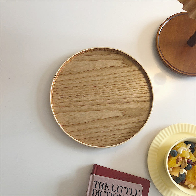 Round solid wood tray
