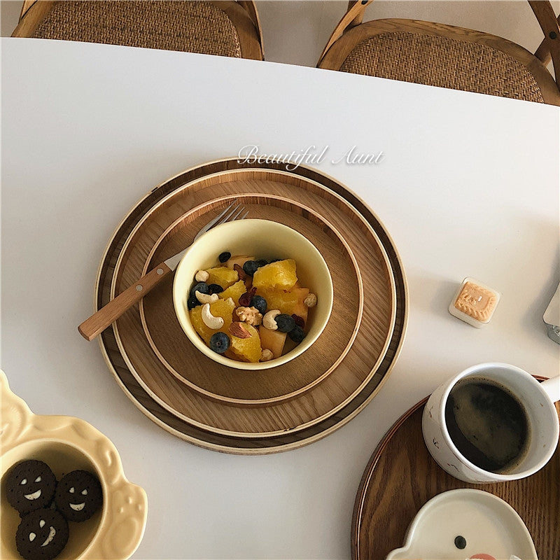 Round solid wood tray