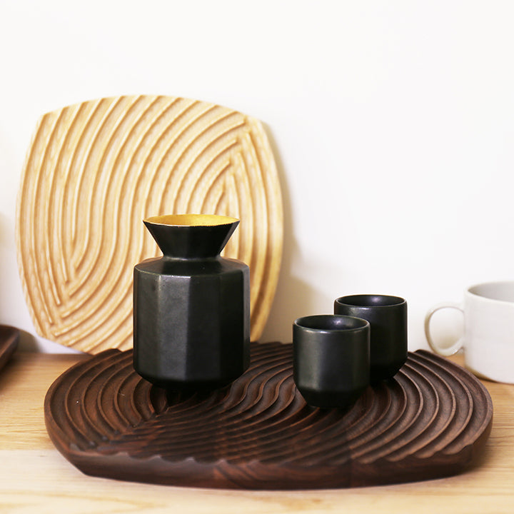 Carved wood trivet tray