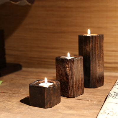 Charred wood candle holder