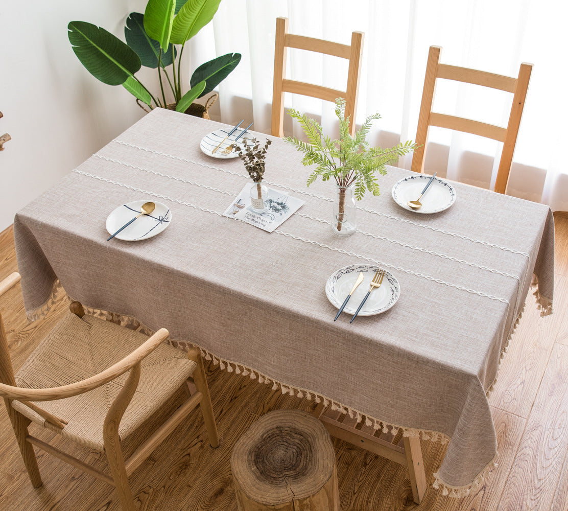 Striped tablecloth with tassels