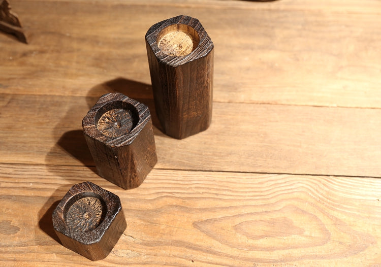Charred wood candle holder
