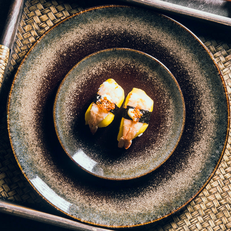 Reactive glaze ceramic plate