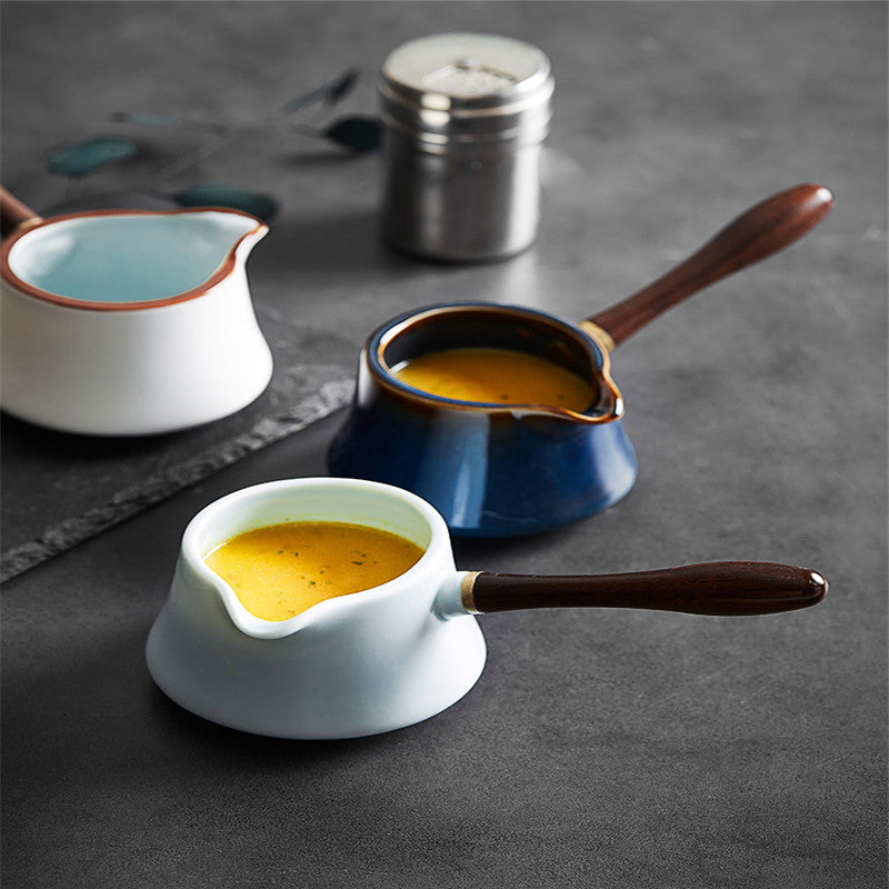 Porcelain milk jug with wood handle, 200 ml
