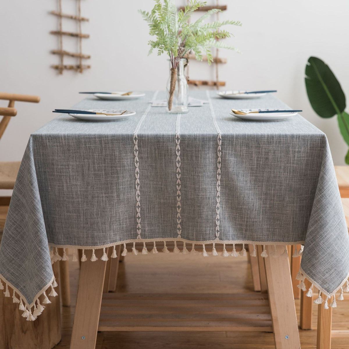 Striped tablecloth with tassels