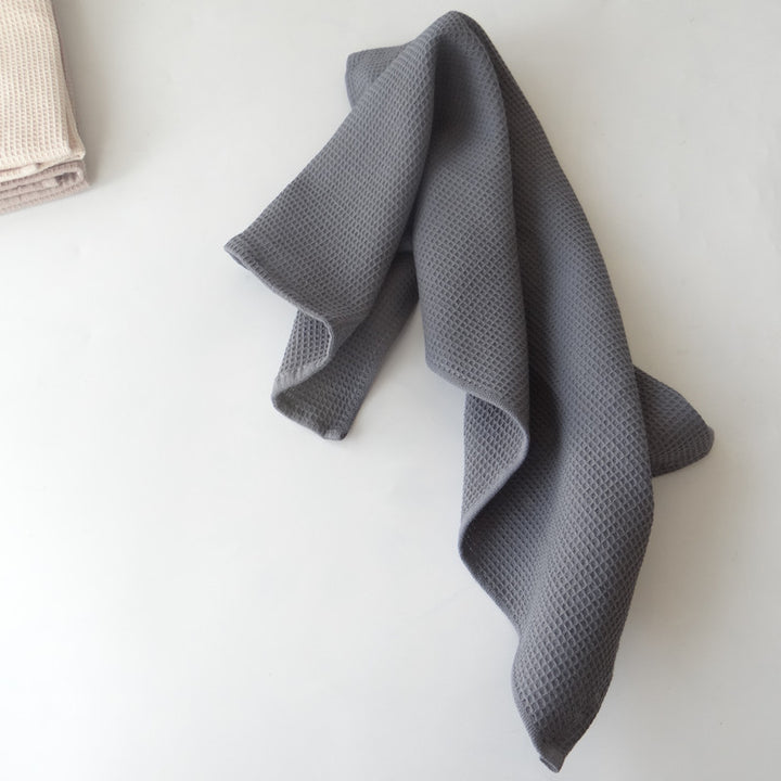 Waffle cotton tea towels, pair: Dark grey, Pair