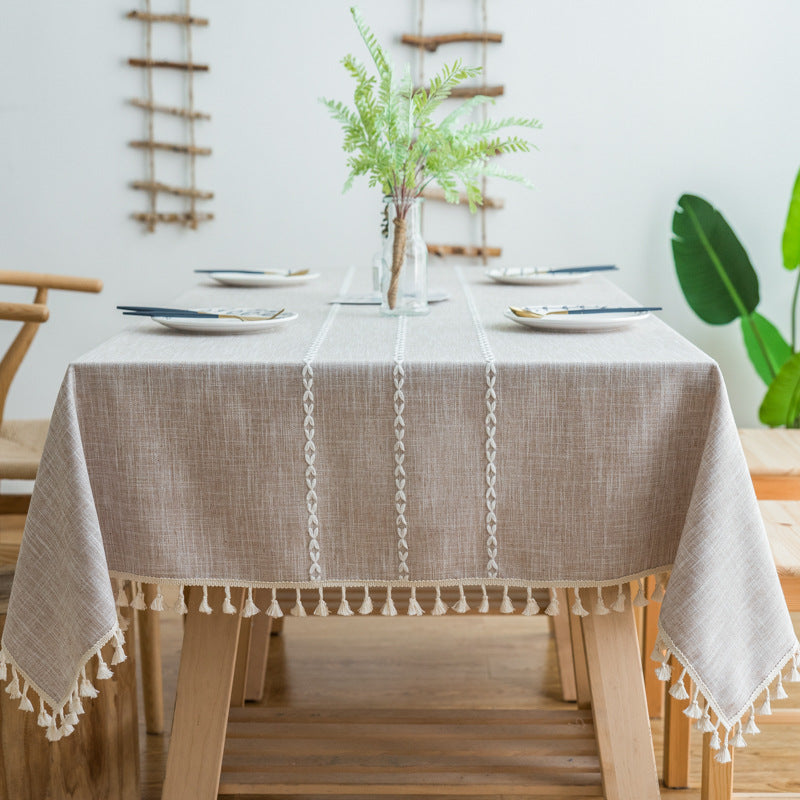Striped tablecloth with tassels
