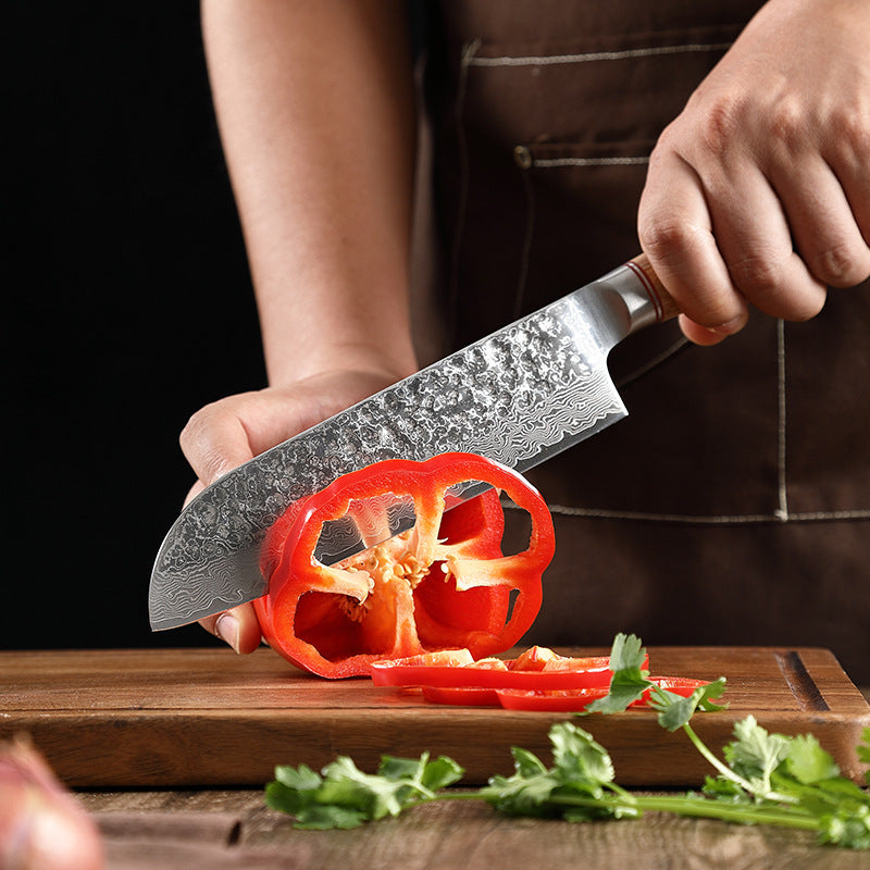 Hammered Damascus-pattern kitchen knife