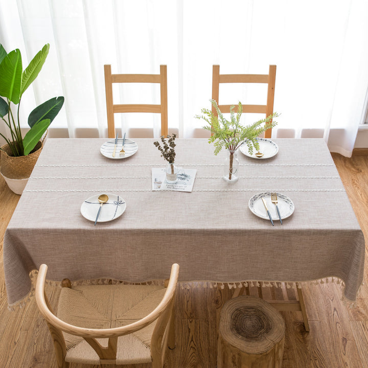 Striped tablecloth with tassels