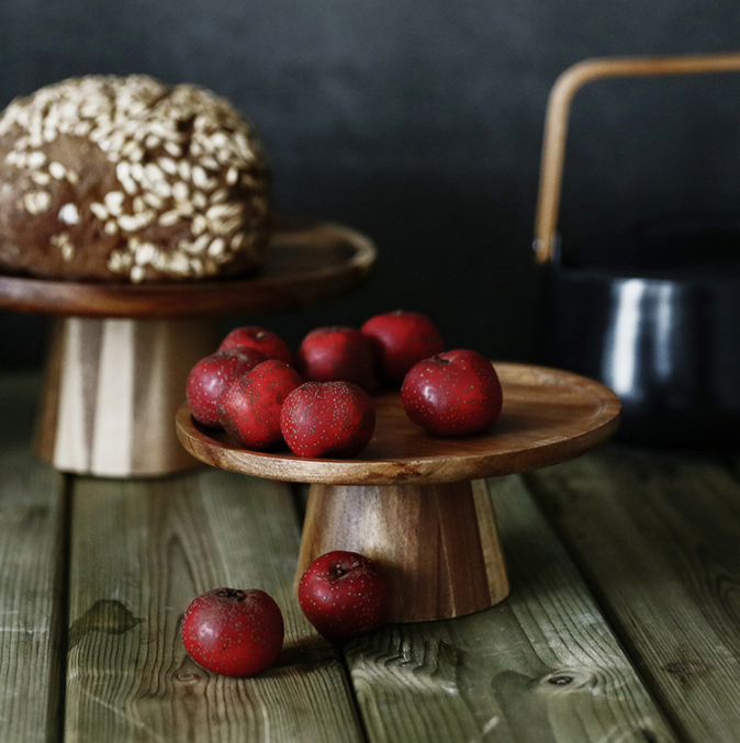 Footed wood cake stand